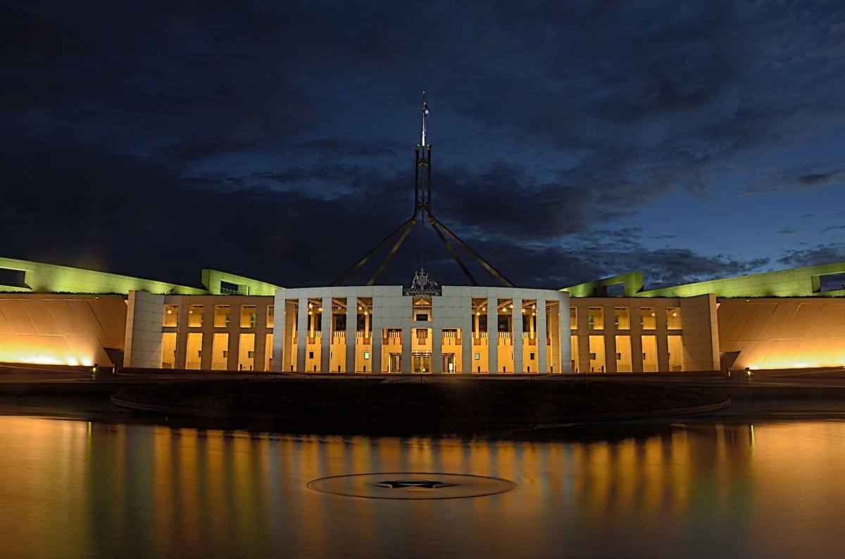 Parliament House, Canberra, at dusk